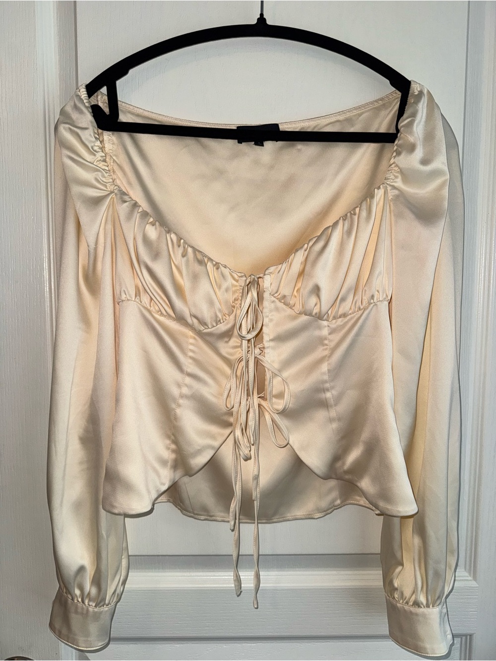 REVOLVE x Majorelle Ivory Satin Tie-Front Top - Picture 7 of 9